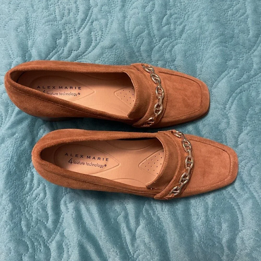 Alex Marie Women's Farin Loafer Pilgrim Heels , Shoes Brown Leather Suede Sz 8.5 - Picture 6 of 16